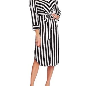NWT Black & White Striped button up shirt dress with Tie Belt and Cuffed Sleeves